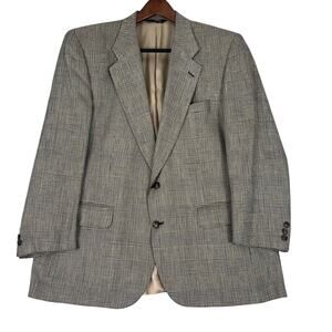 Vintage Burberry Silk Blazer Sport Coat Mens 44 Houndstooth Windowpane Tan